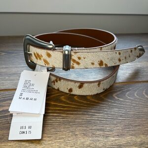 Abercrombie & Fitch Brown and White Cowhide Belt with Silver Buckle